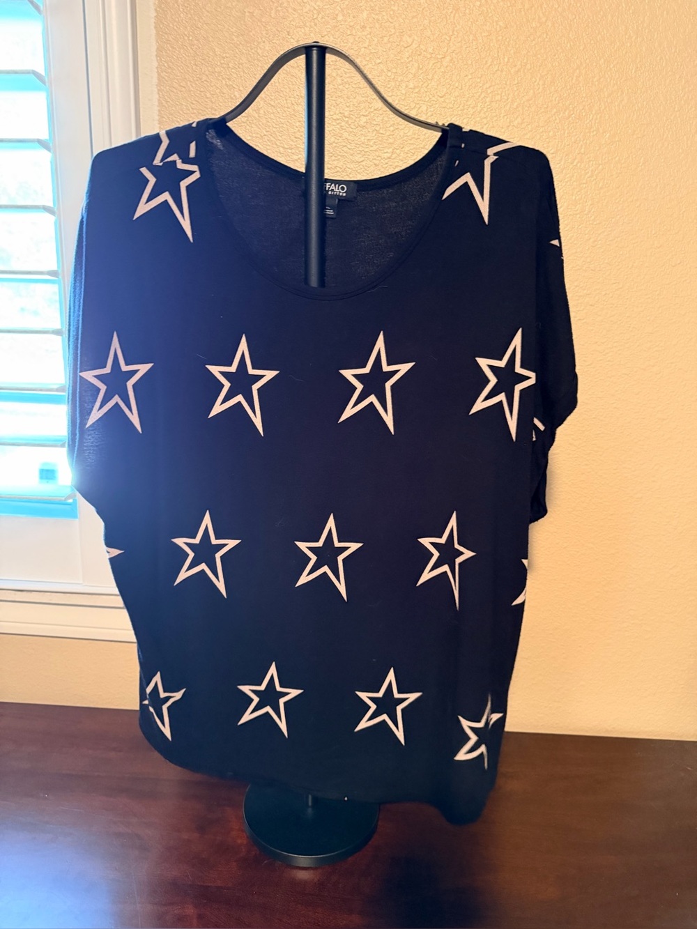 Buffalo David Bitton Black Short-Sleeve Star Print Top
